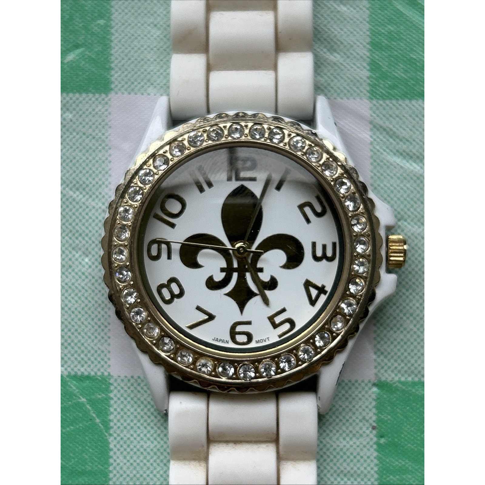 Geneva White And Gold Tone Fleur De Lis Women’s Quartz Watch